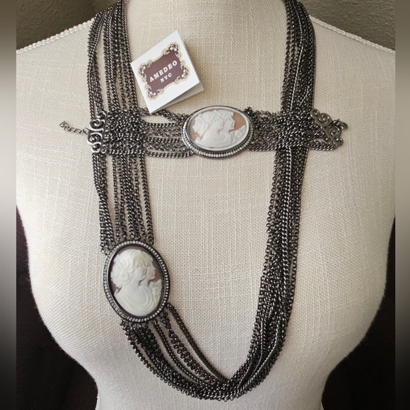 Italian Amedeo NYC Real Dual Cameo Jewelry Set - Picture 2 of 12
